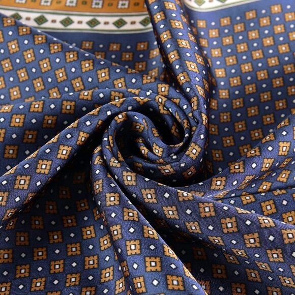 Vintage Silk Feel Square Scarf for Men Satin Bandana Tiny Medallion Print Necker - Picture 7 of 7